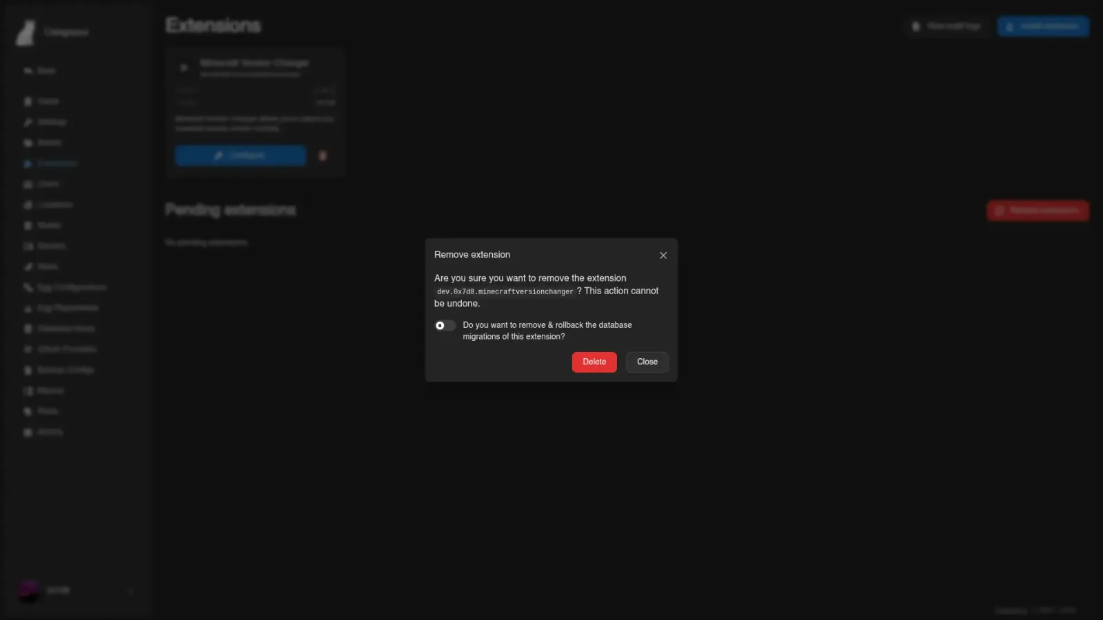 Placeholder: extension uninstall UI