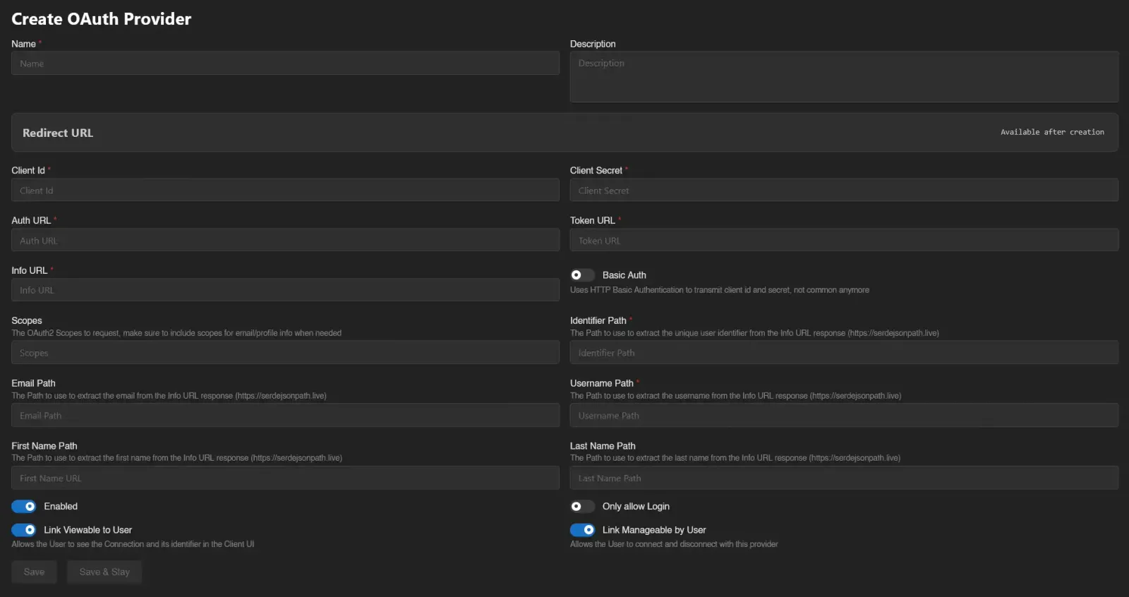 Create OAuth provider page