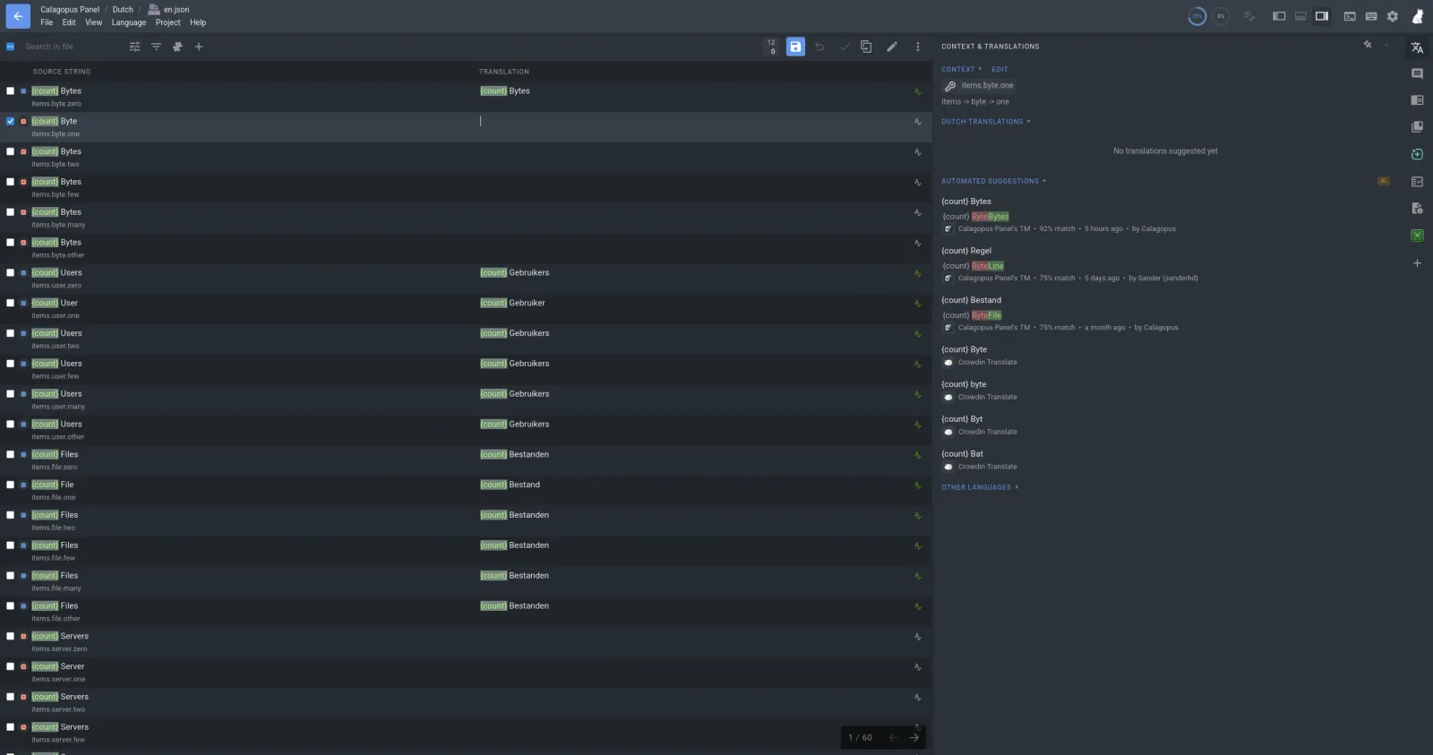 Picture of the Crowdin User Interface