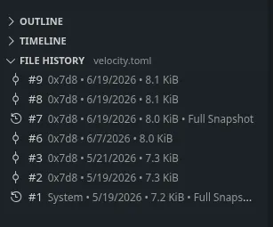 File History view in the Explorer sidebar