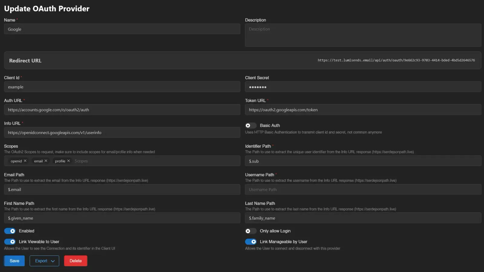 Google OAuth page