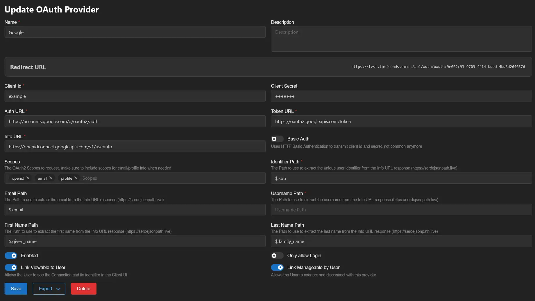Google OAuth page